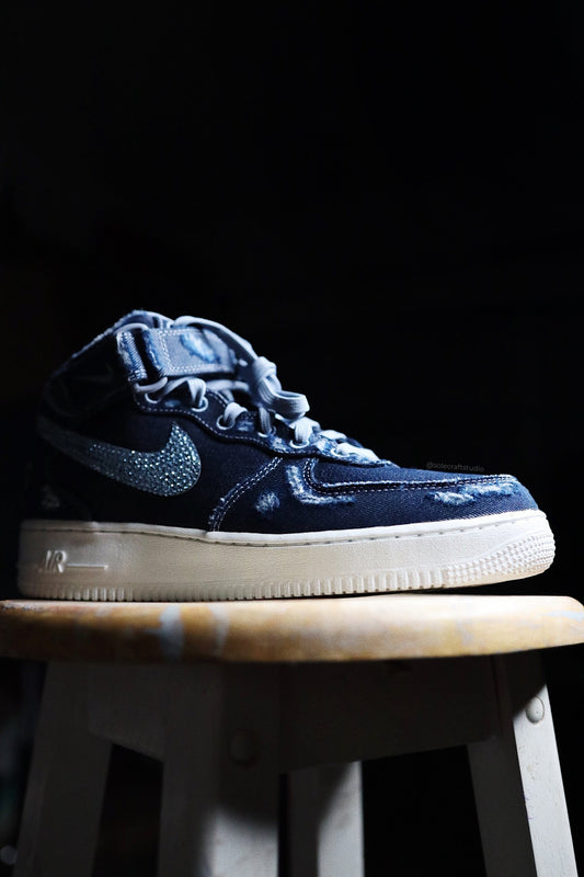 "Distressed Denim" Mid-Top Leather Sneaker Blue