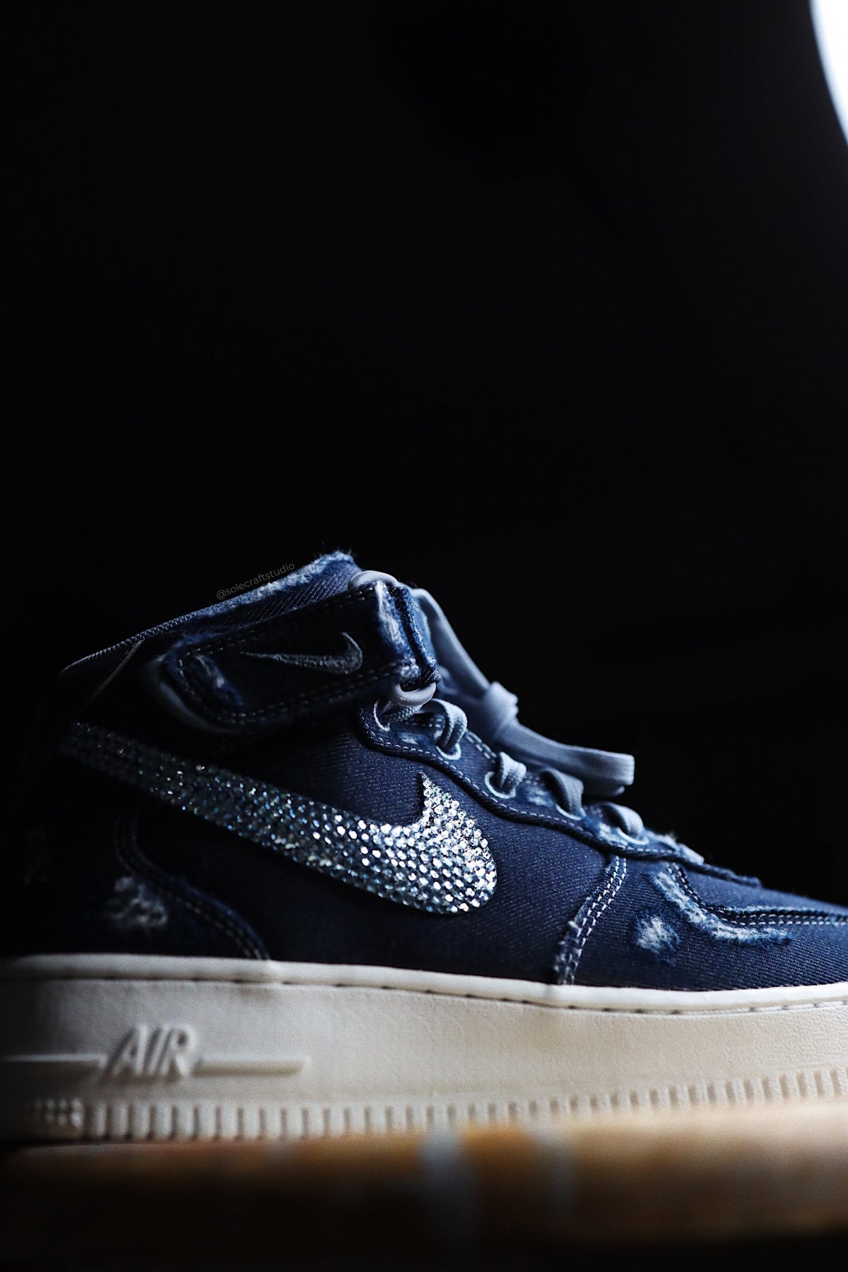 "Distressed Denim" Mid-Top Leather Sneaker Blue