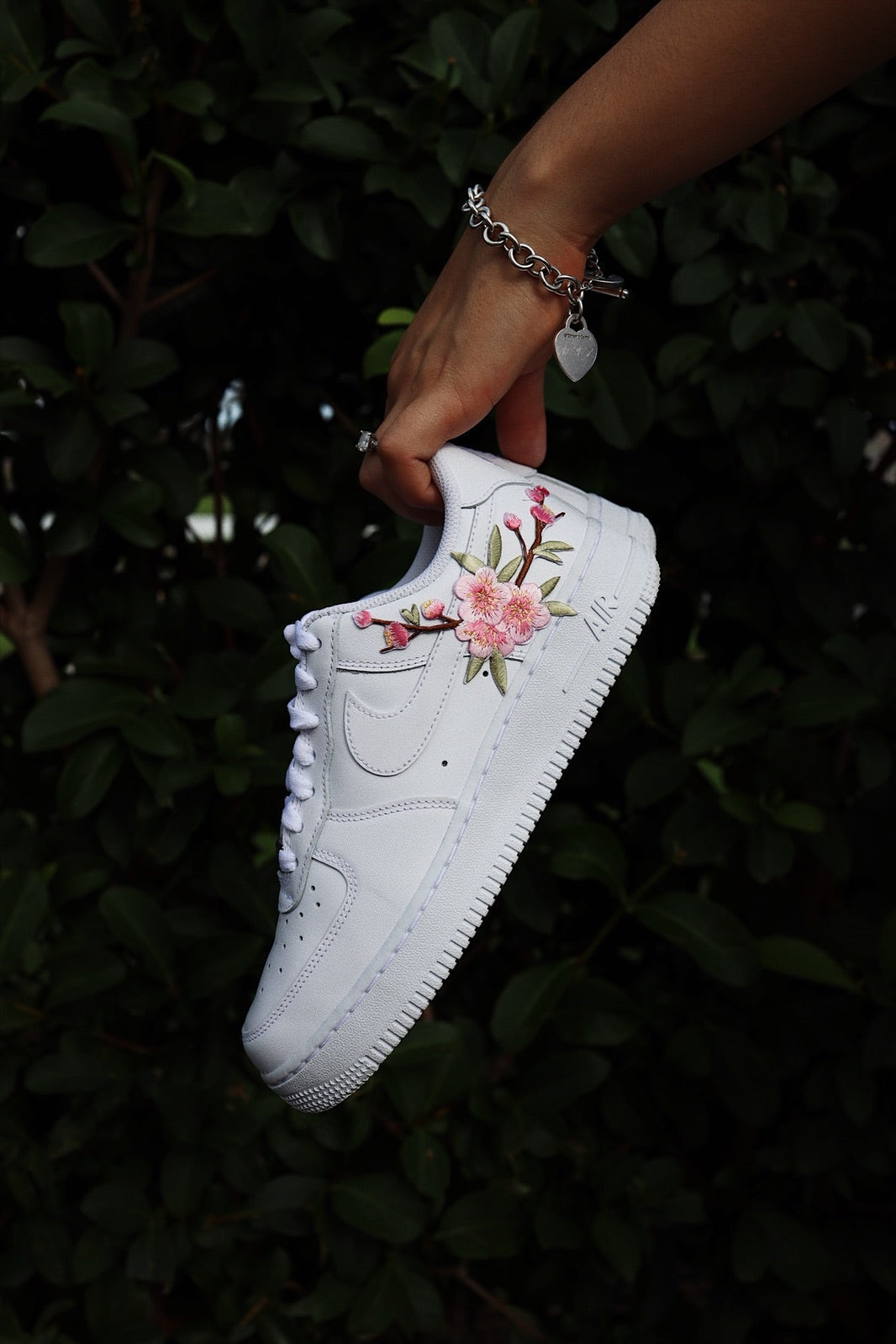 Embroidered Blossom Flower Patch Custom Low-Top Leather Sneaker