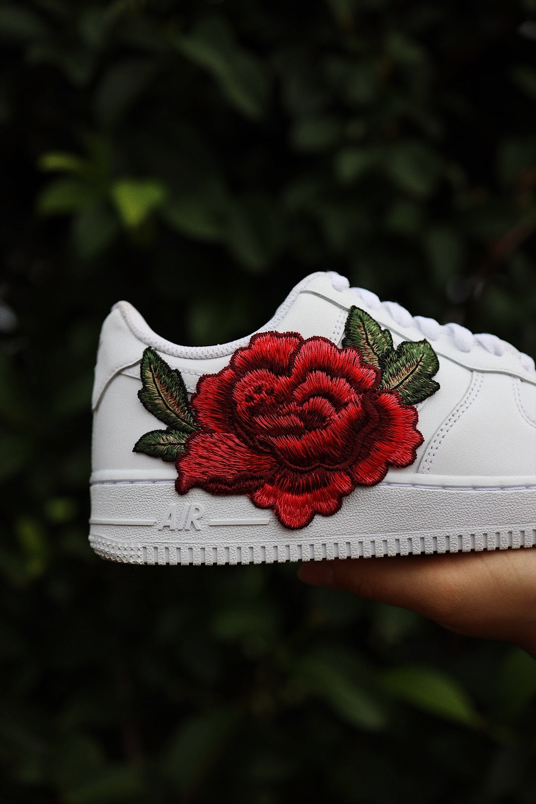 Embroidered Red Rose Flower Custom Low-Top Leather Sneaker
