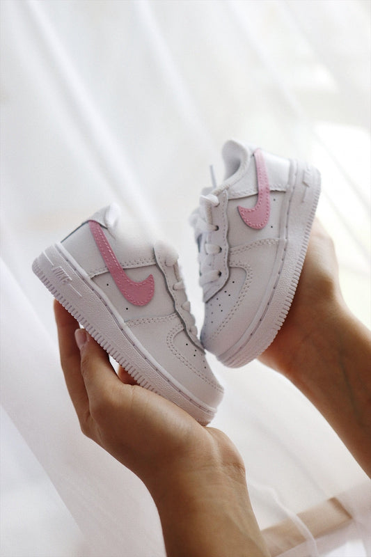 Low-Top Leather Sneaker Custom Kids Shoes Bubblegum Pink Side Stripe Hand Painted