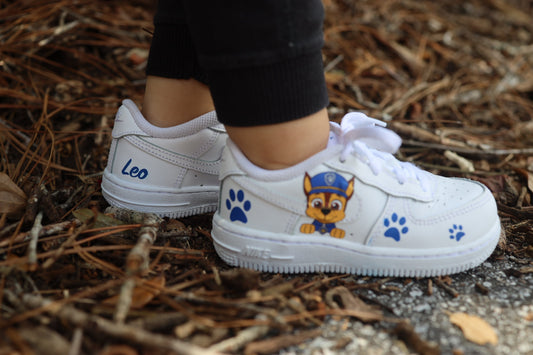Cartoon Pups Toddler Boy Low-Top Leather Sneaker Custom Kids Shoes Hand Painted