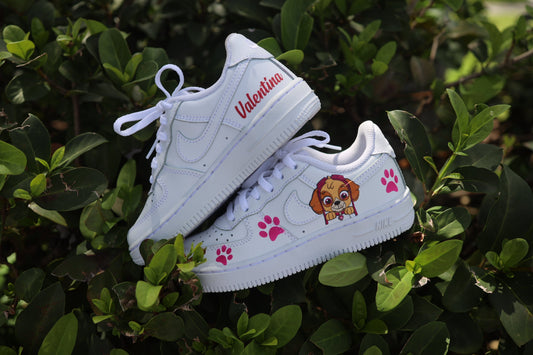 Cartoon Pups Toddler Girl Low-Top Leather Sneaker Custom Kids Shoes Hand Painted