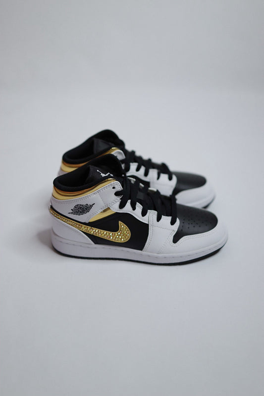 Retro High-Top Sneaker Black Gold Bling — Sample Pair