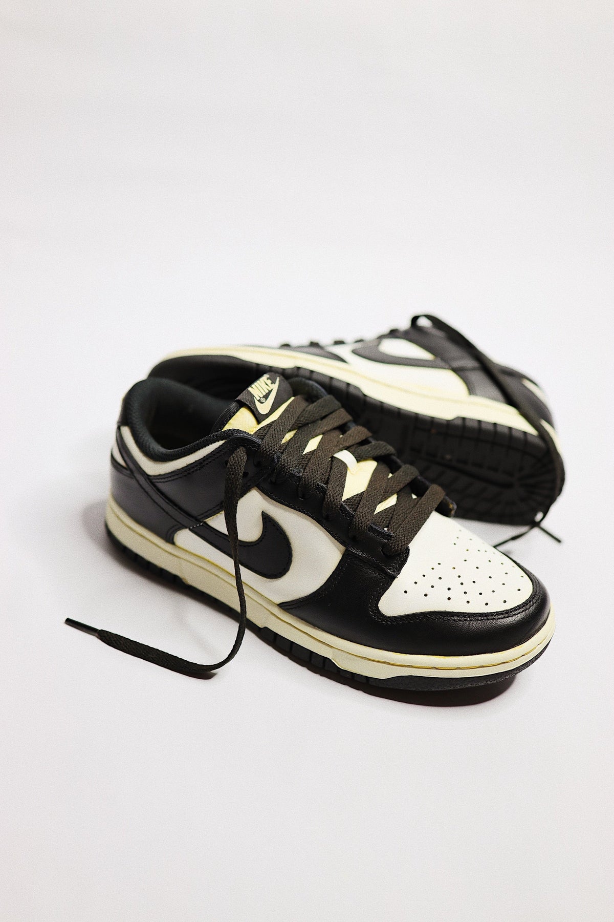 Aged Low-Top Court Sneaker Panda "Cooked" Black Cream Beige Low-Top Leather Sneaker Unisex