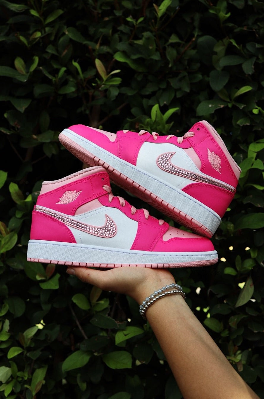 Blinged Retro High-Top Sneaker 1 Mid Hot Pink
