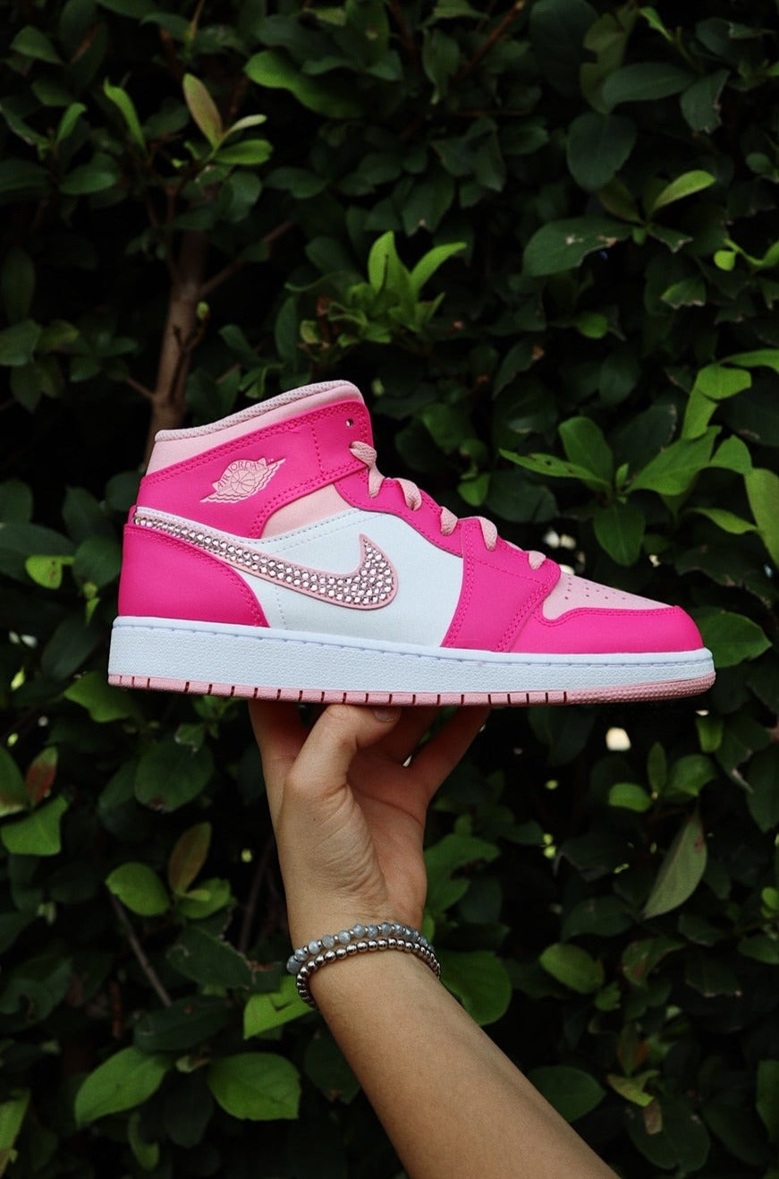 Blinged Retro High-Top Sneaker 1 Mid Hot Pink