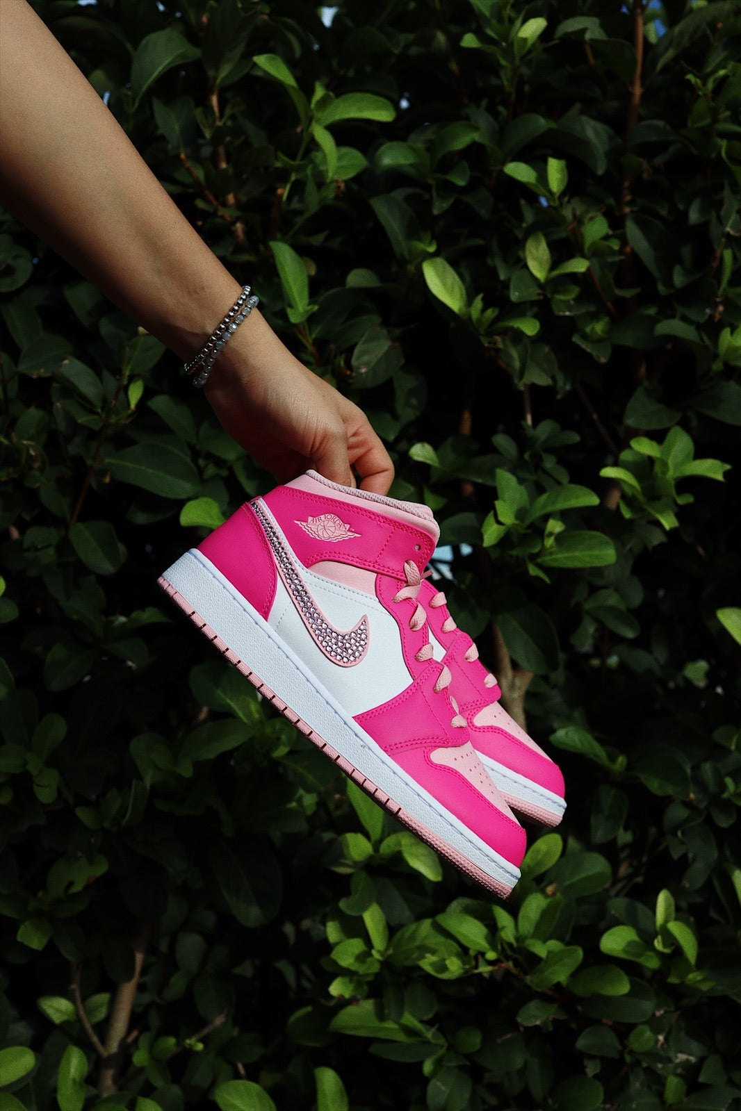Blinged Retro High-Top Sneaker 1 Mid Hot Pink