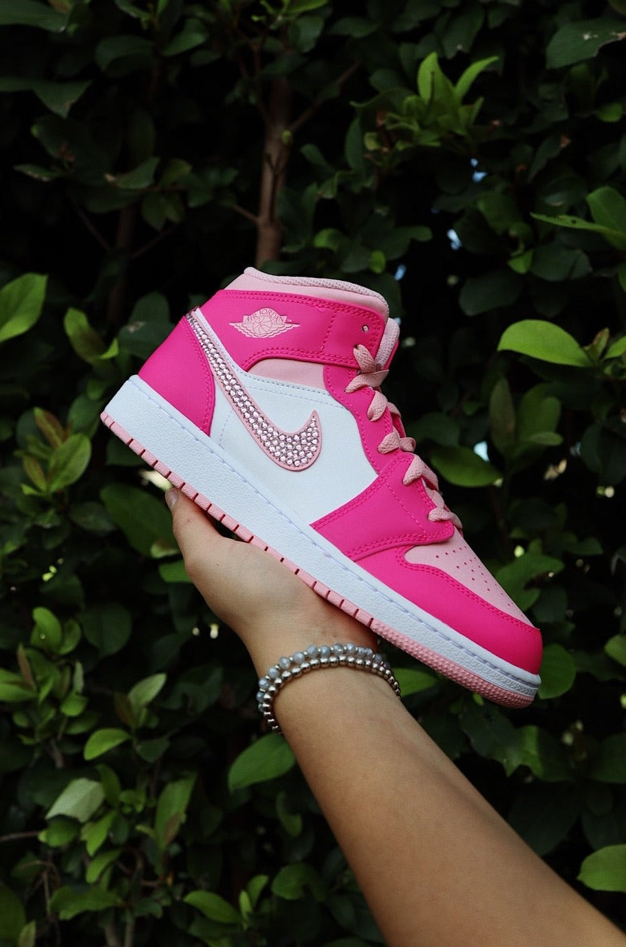 Blinged Retro High-Top Sneaker 1 Mid Hot Pink