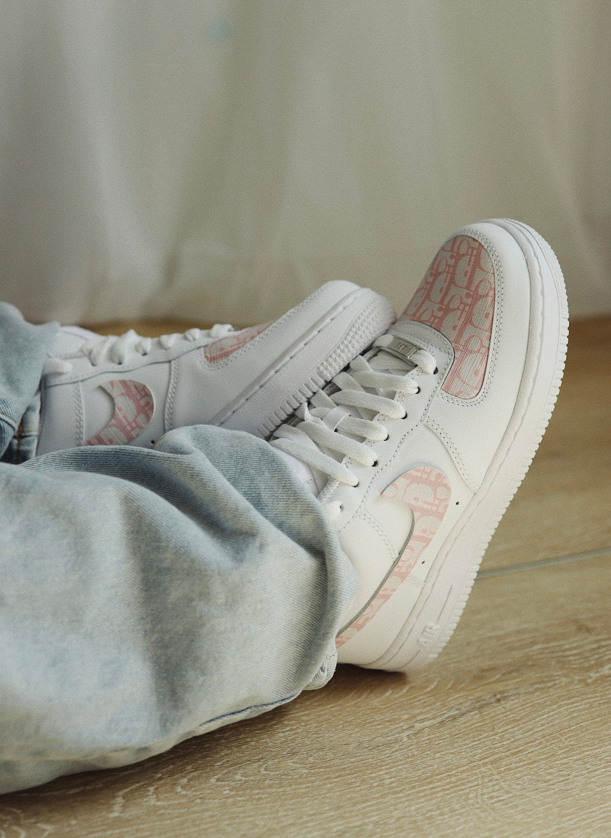 Mono Print Low-Top Leather Sneaker Blush Pink Unisex