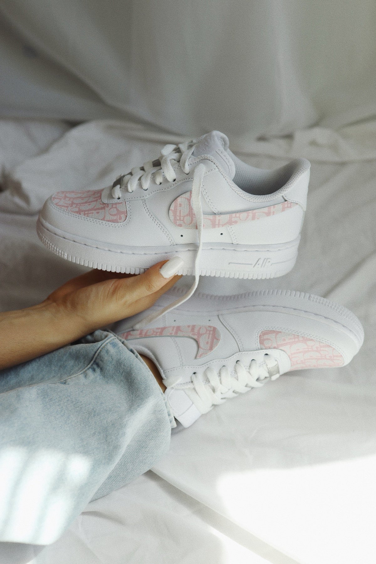 Mono Print Low-Top Leather Sneaker Blush Pink Unisex