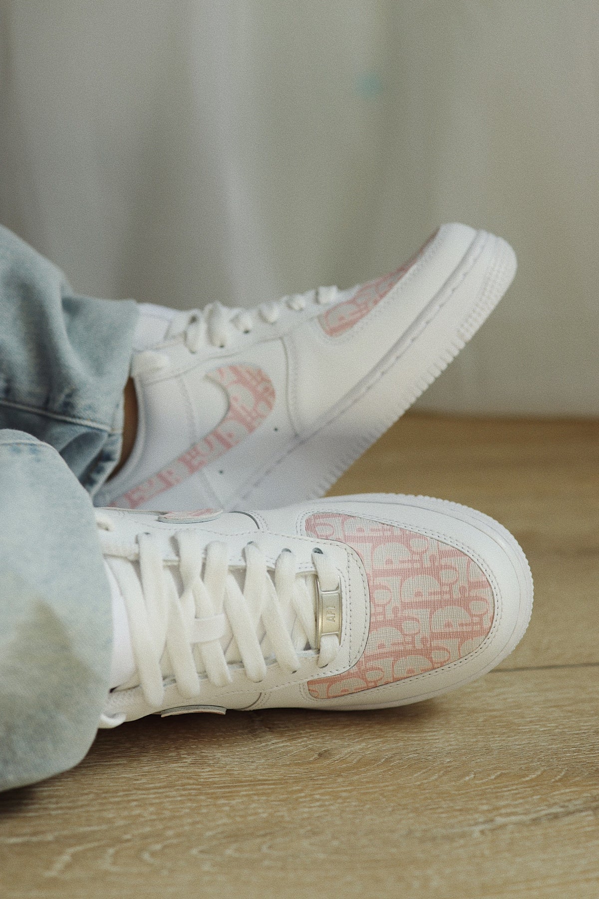 Mono Print Low-Top Leather Sneaker Blush Pink Unisex