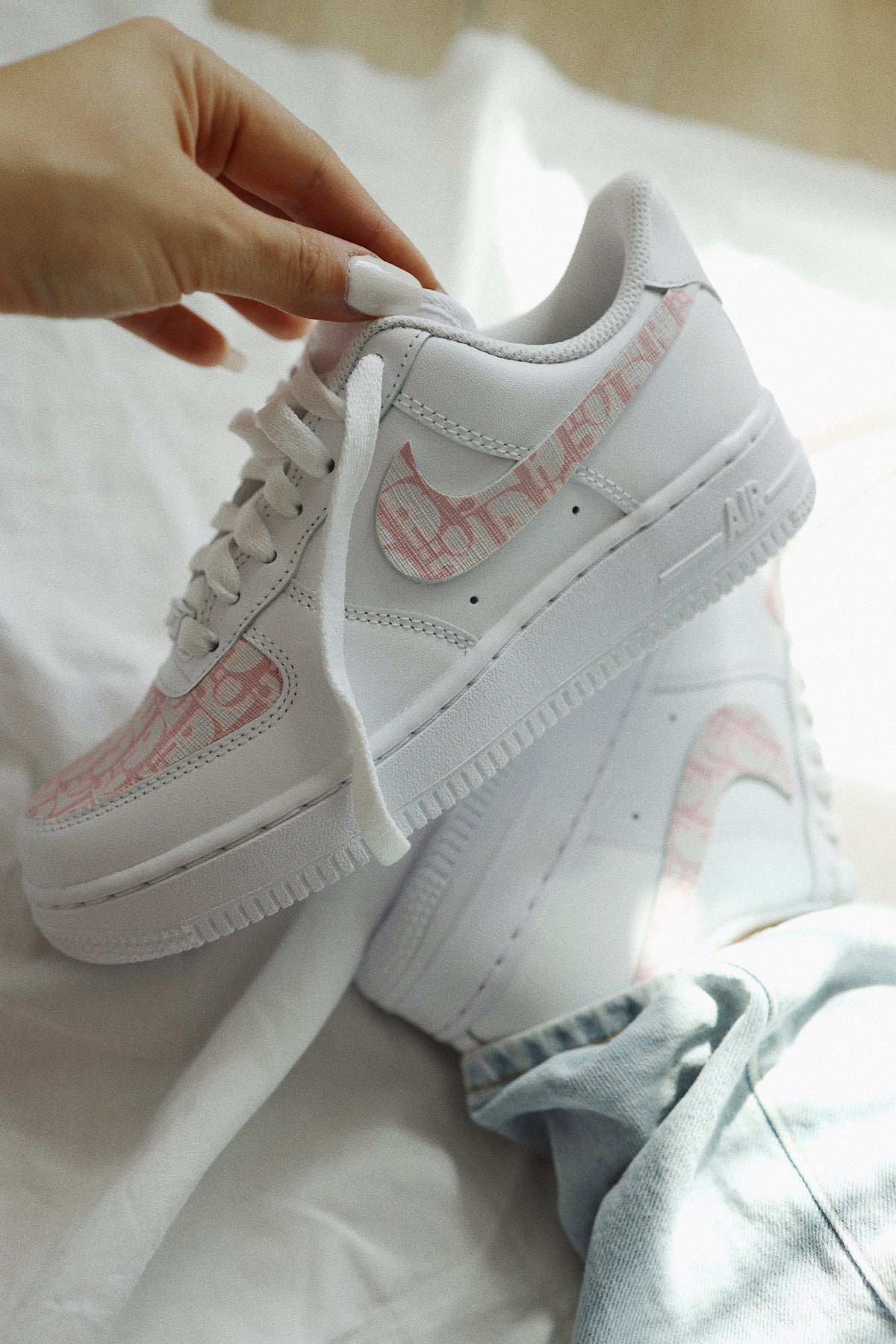 Mono Print Low-Top Leather Sneaker Blush Pink Unisex
