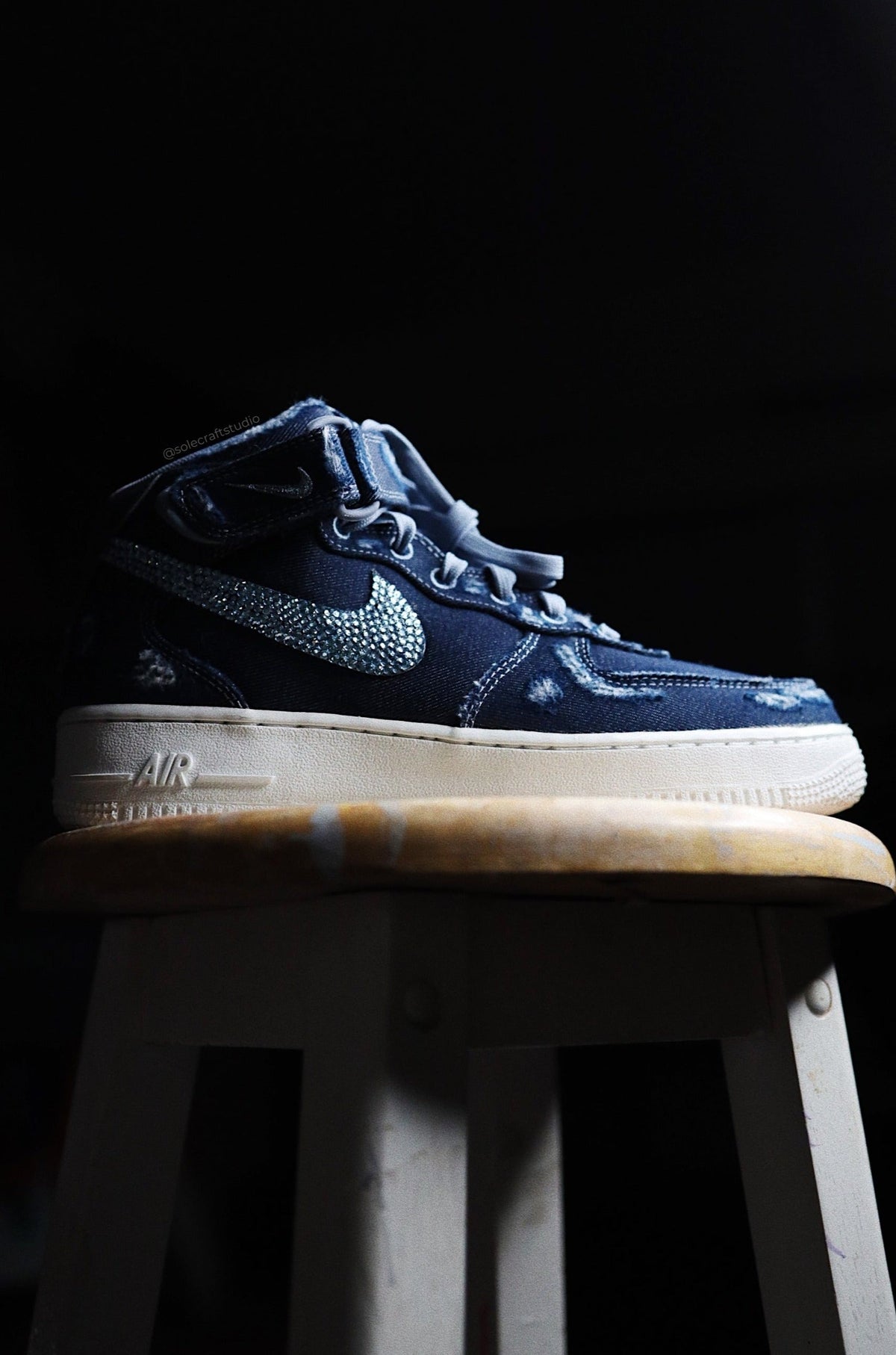 "Distressed Denim" Mid-Top Leather Sneaker Blue