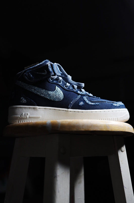 "Distressed Denim" Mid-Top Leather Sneaker Blue