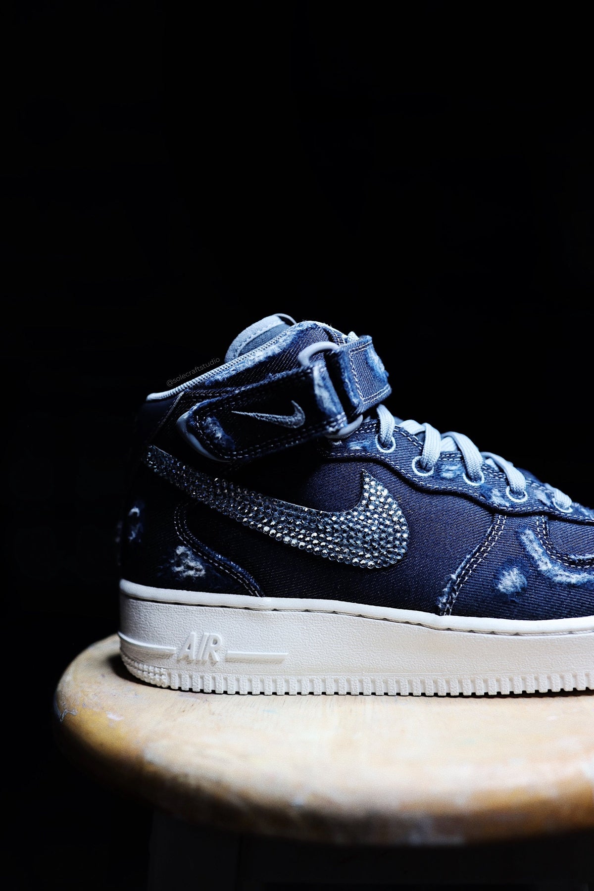 "Distressed Denim" Mid-Top Leather Sneaker Blue