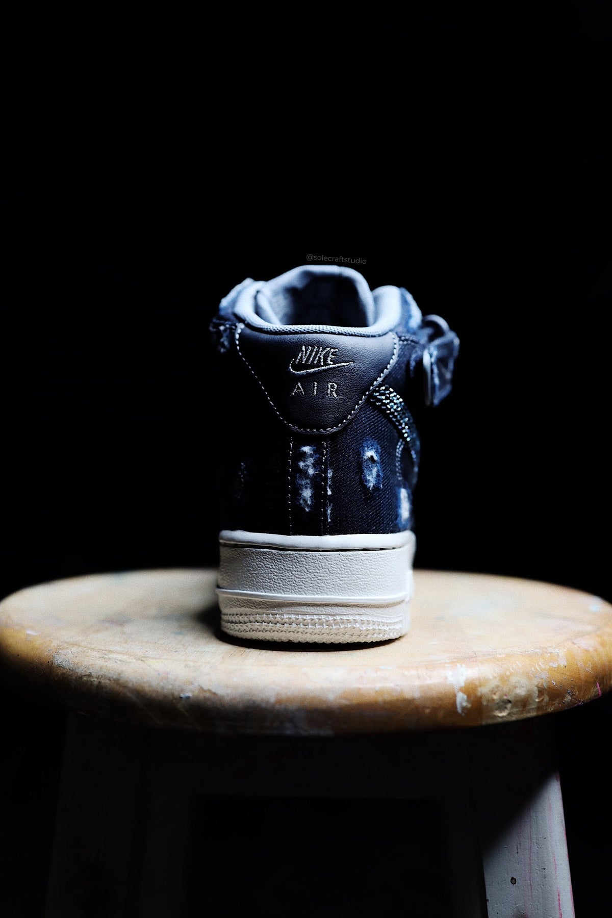 "Distressed Denim" Mid-Top Leather Sneaker Blue