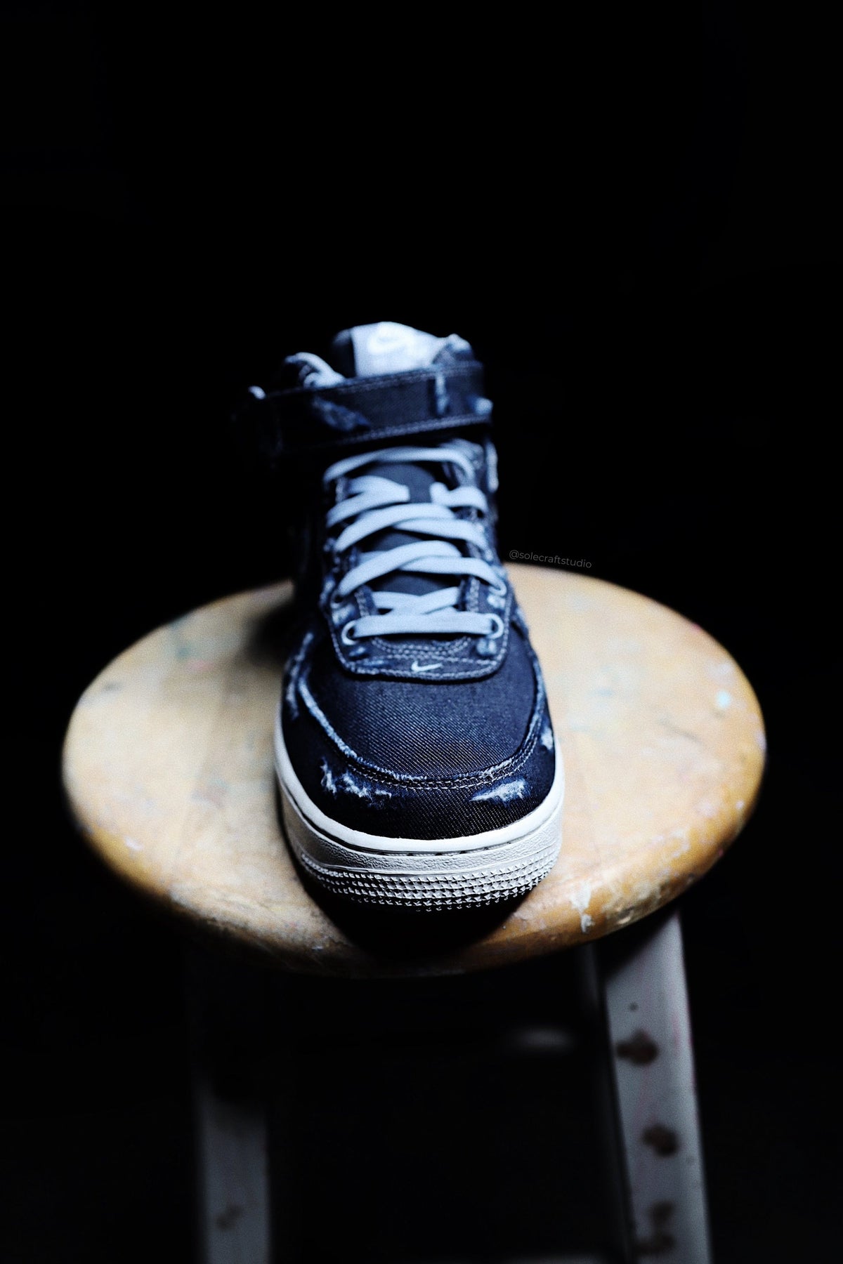 "Distressed Denim" Mid-Top Leather Sneaker Blue
