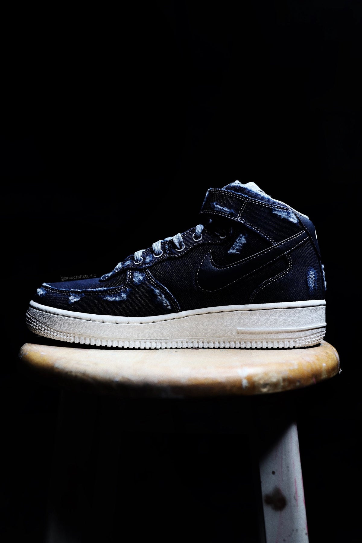 "Distressed Denim" Mid-Top Leather Sneaker Blue