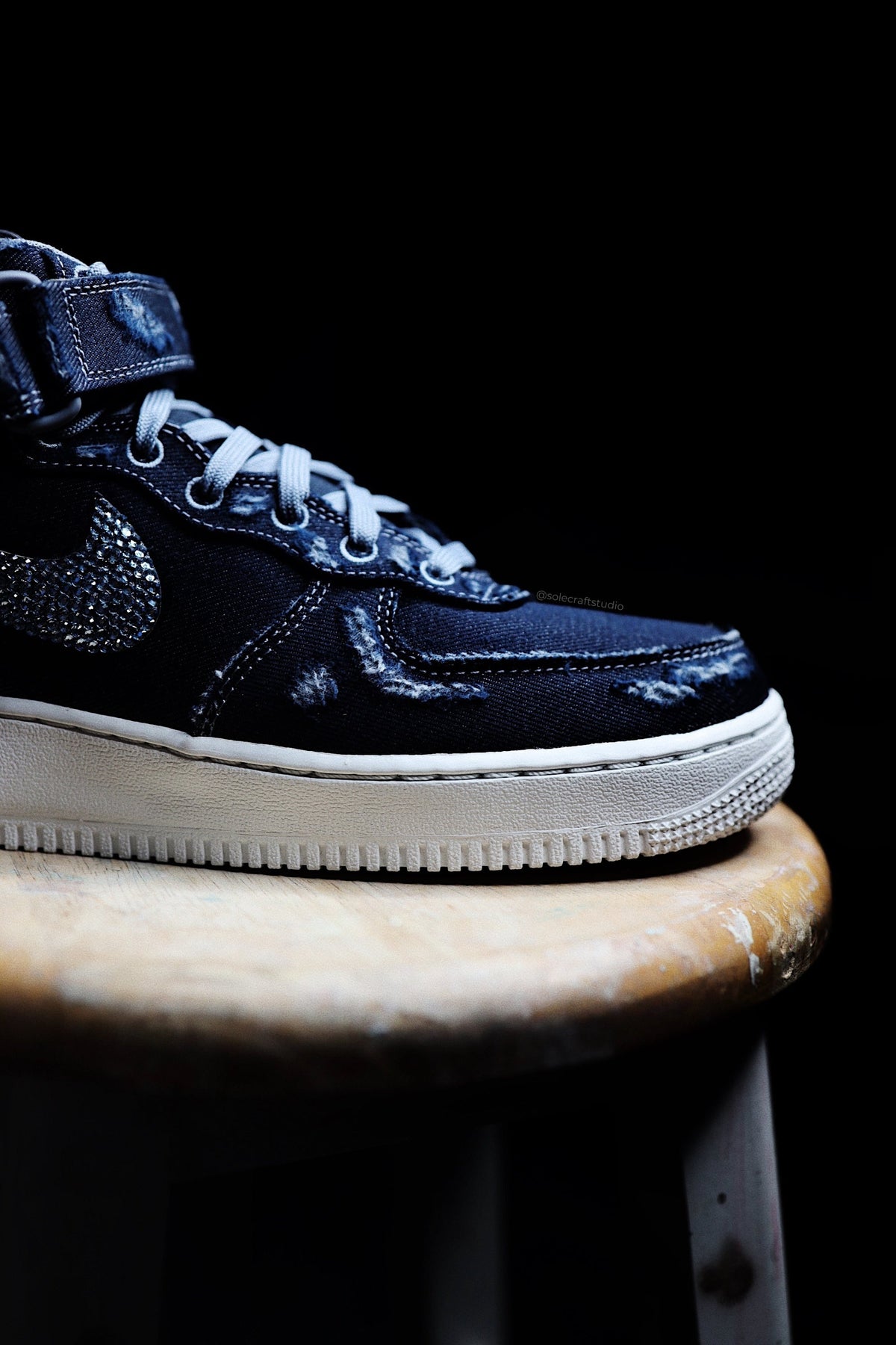"Distressed Denim" Mid-Top Leather Sneaker Blue