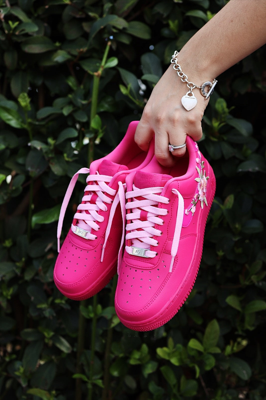 Embroidered Blossom Flower Patch Custom Hot Pink Low-Top Leather Sneaker