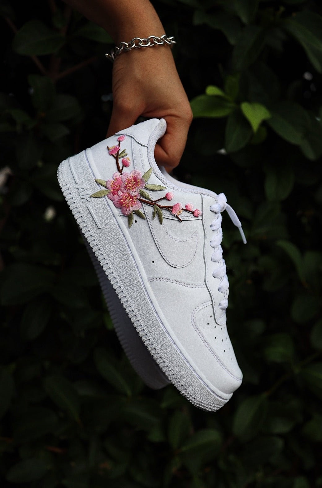 Embroidered Blossom Flower Patch Custom Low-Top Leather Sneaker