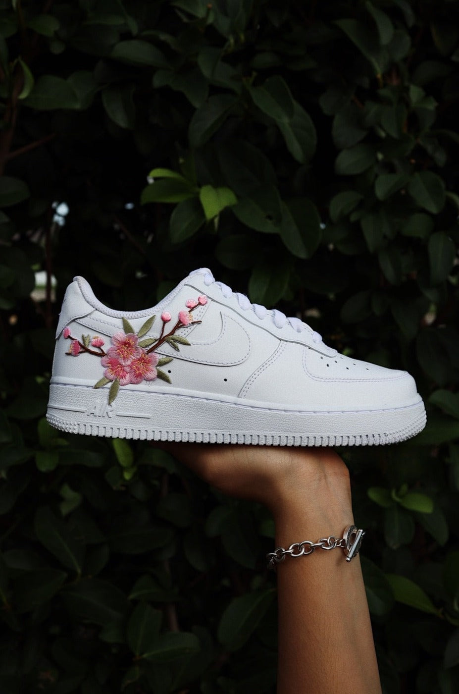 Embroidered Blossom Flower Patch Custom Low-Top Leather Sneaker
