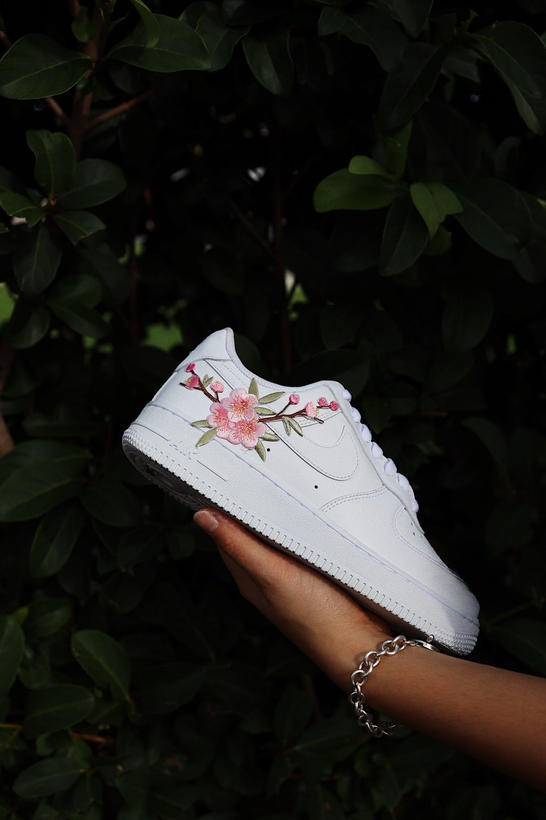 Embroidered Blossom Flower Patch Custom Low-Top Leather Sneaker