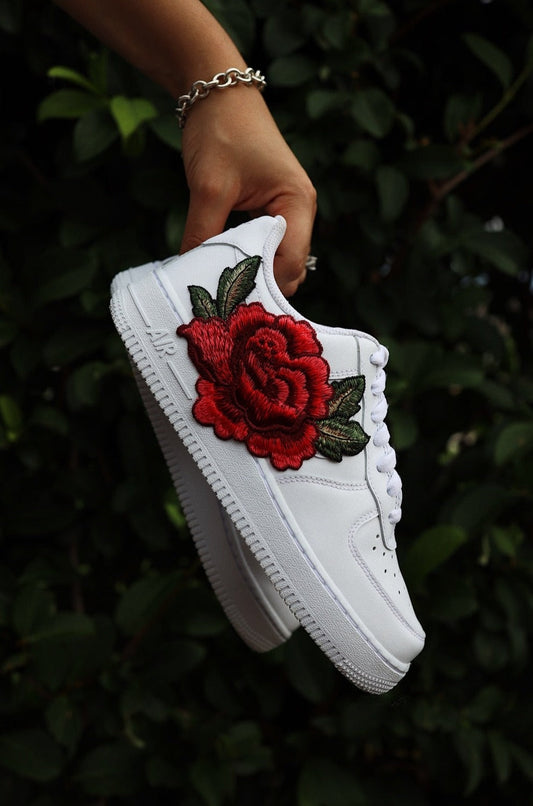 Embroidered Red Rose Flower Custom Low-Top Leather Sneaker