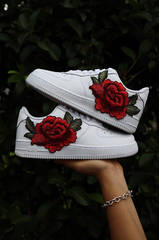 Embroidered Red Rose Flower Custom Low-Top Leather Sneaker