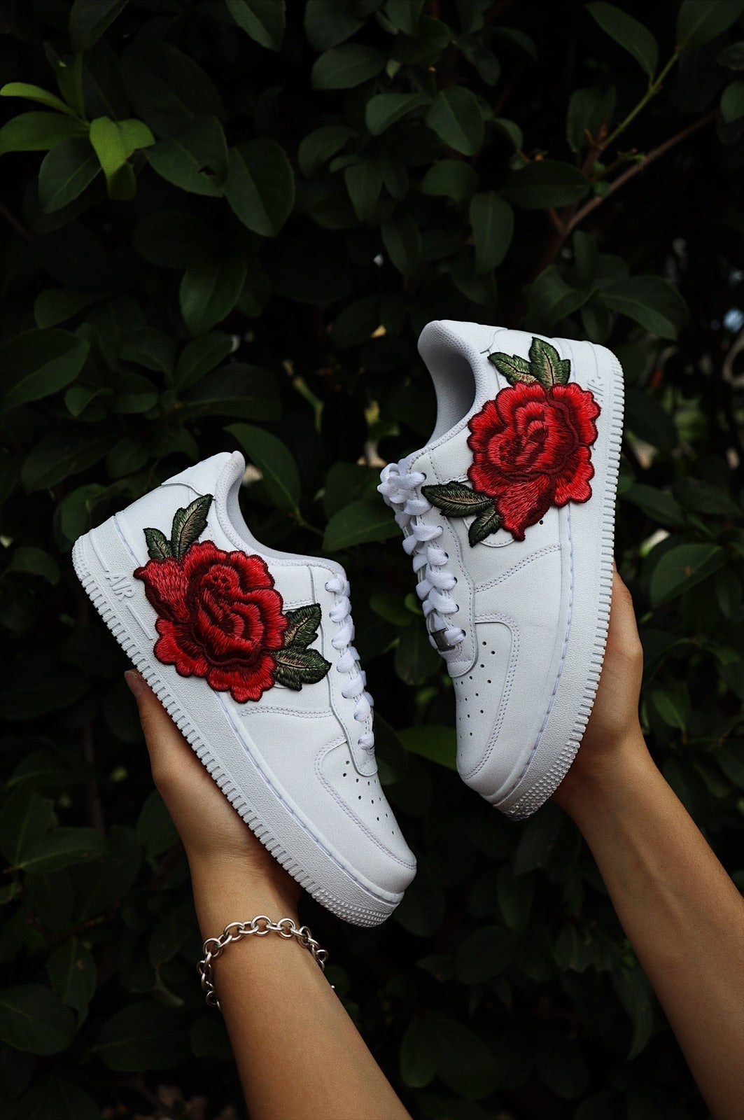 Embroidered Red Rose Flower Custom Low-Top Leather Sneaker
