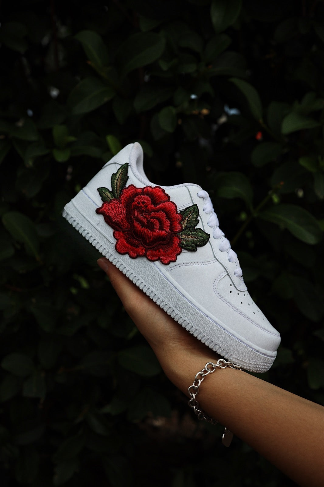 Embroidered Red Rose Flower Custom Low-Top Leather Sneaker
