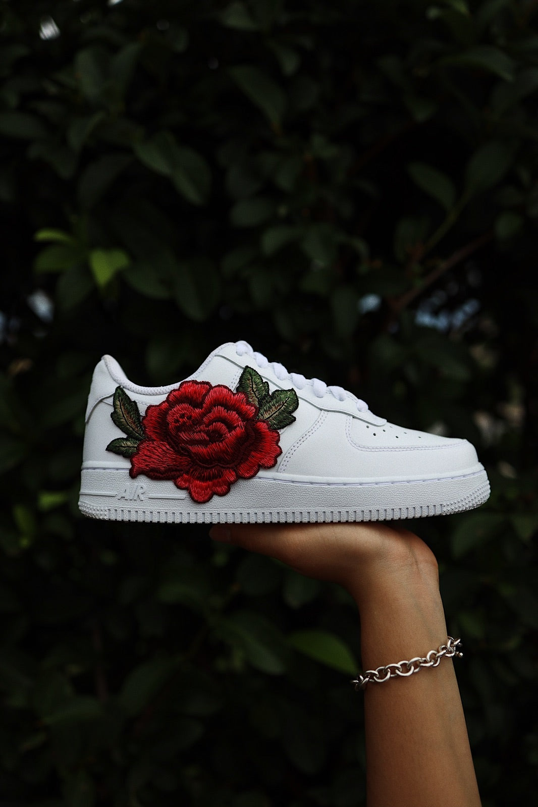 Embroidered Red Rose Flower Custom Low-Top Leather Sneaker