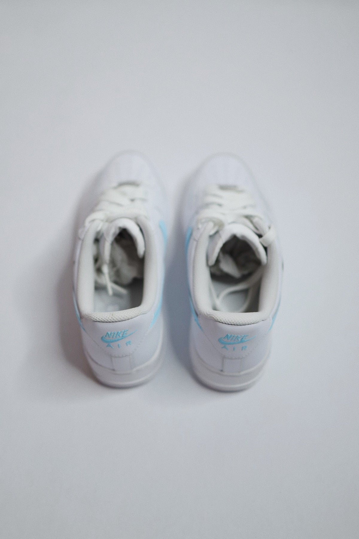 Low-Top Leather Sneaker Blue Side Stripe Butterflies — Sample Pair