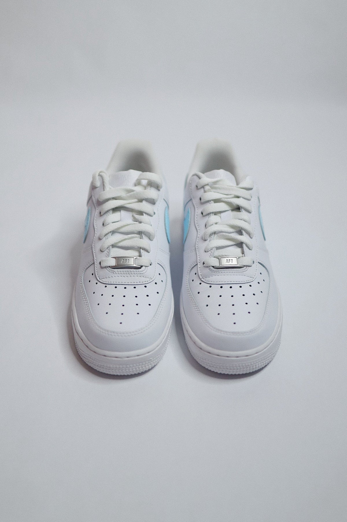 Low-Top Leather Sneaker Blue Side Stripe Butterflies — Sample Pair