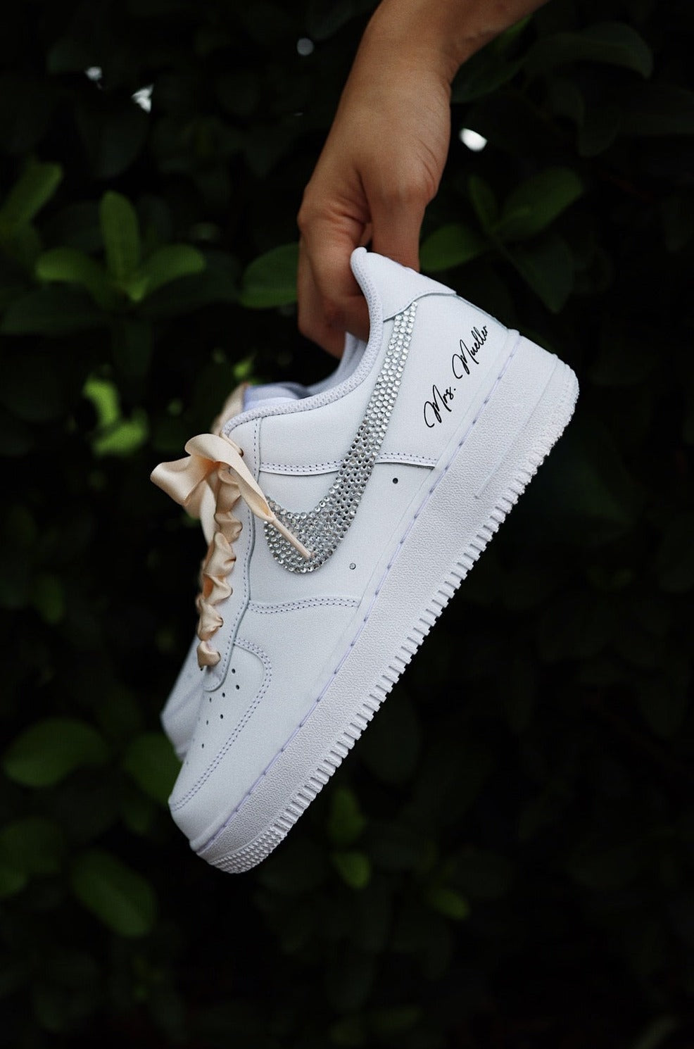 Low-Top Leather Sneaker Full Side Stripe Crystals