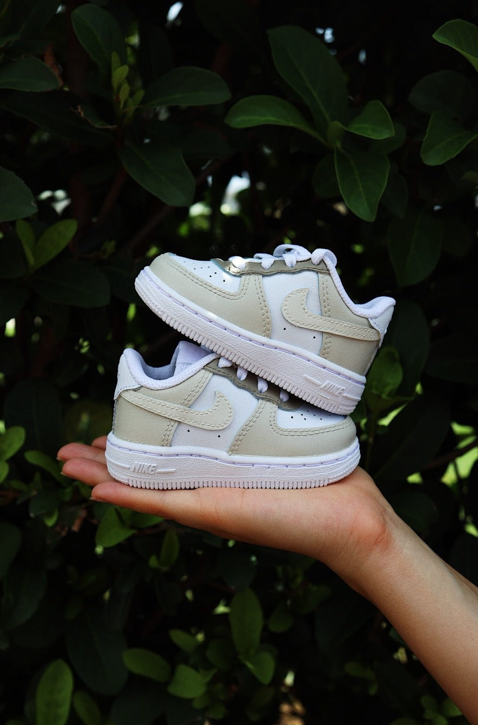 Low-Top Leather Sneaker Custom Kids Shoes Beige Cream Brown Hand Painted