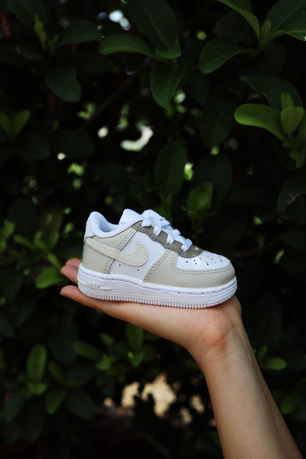 Low-Top Leather Sneaker Custom Kids Shoes Beige Cream Brown Hand Painted