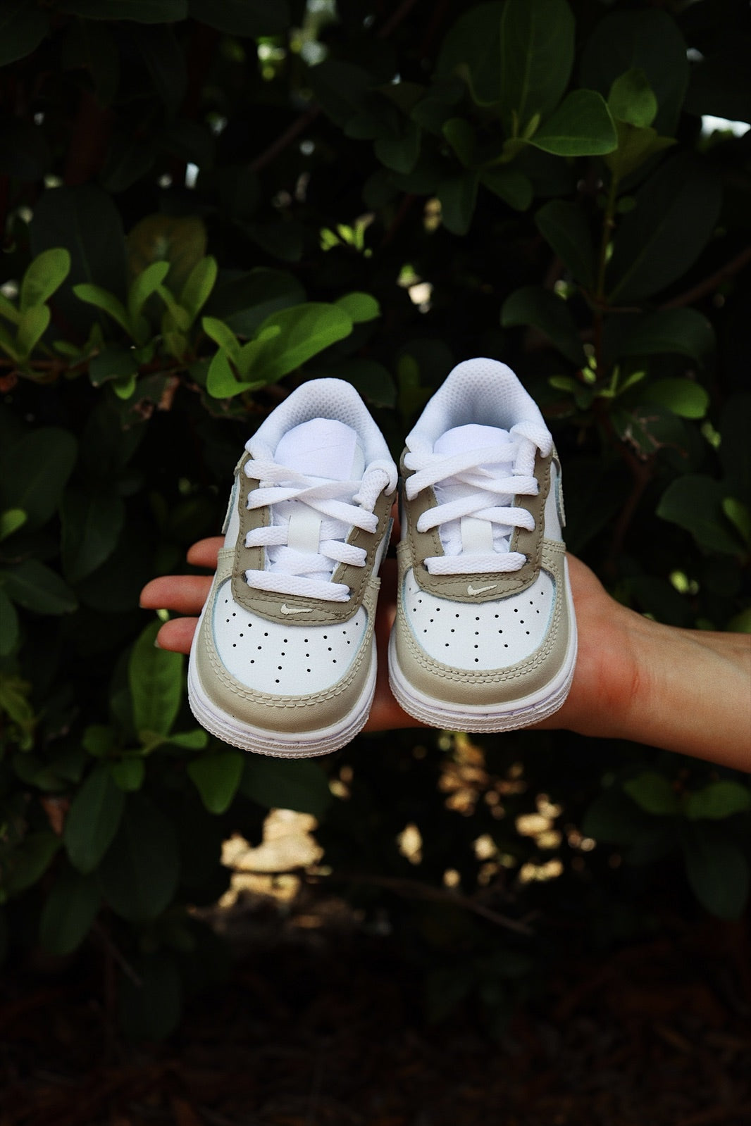 Low-Top Leather Sneaker Custom Kids Shoes Beige Cream Brown Hand Painted