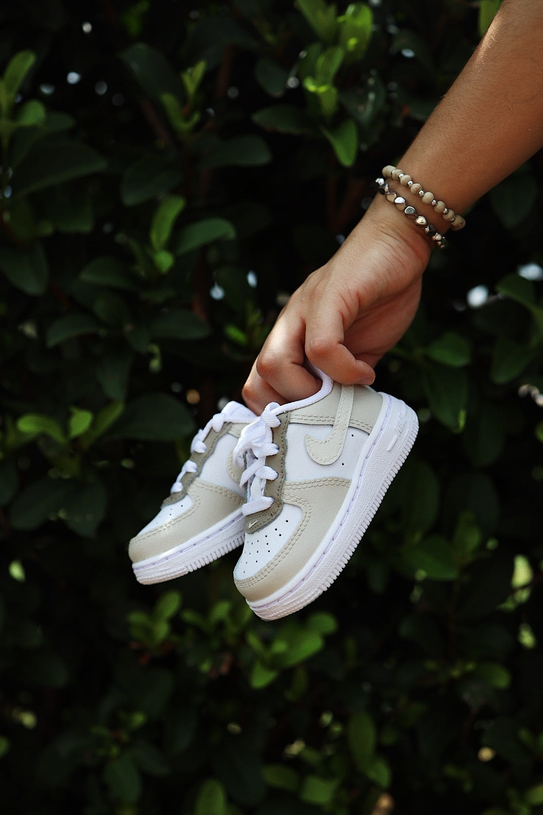 Low-Top Leather Sneaker Custom Kids Shoes Beige Cream Brown Hand Painted