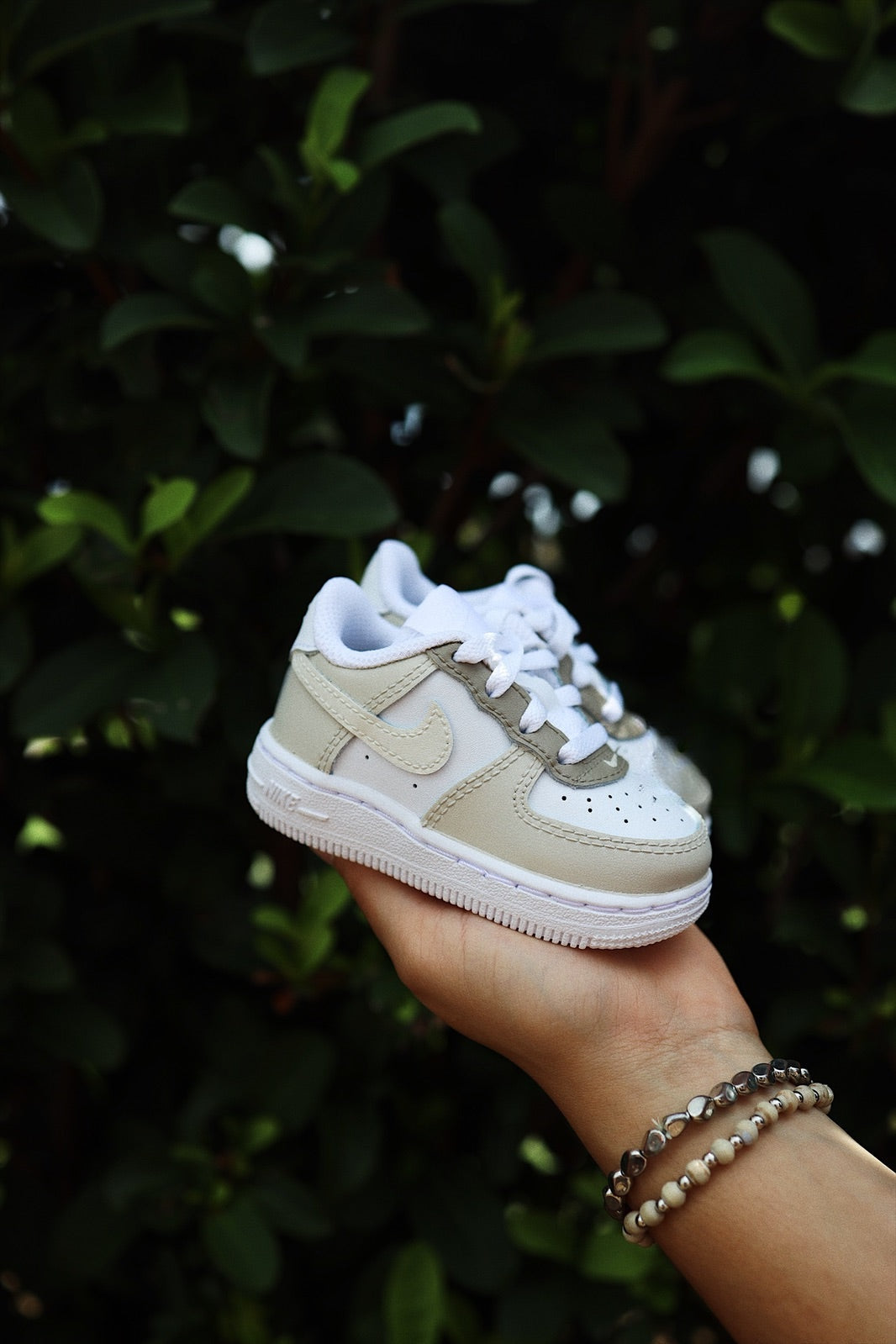 Low-Top Leather Sneaker Custom Kids Shoes Beige Cream Brown Hand Painted