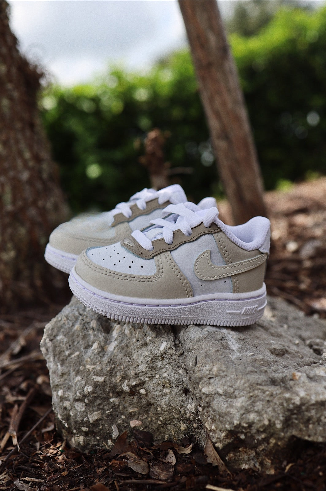 Low-Top Leather Sneaker Custom Kids Shoes Beige Cream Brown Hand Painted