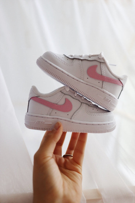 Low-Top Leather Sneaker Custom Kids Shoes Bubblegum Pink Side Stripe Hand Painted