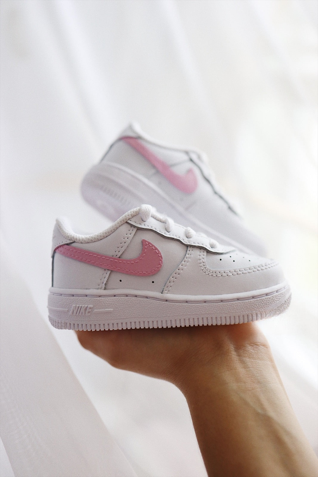 Low-Top Leather Sneaker Custom Kids Shoes Bubblegum Pink Side Stripe Hand Painted