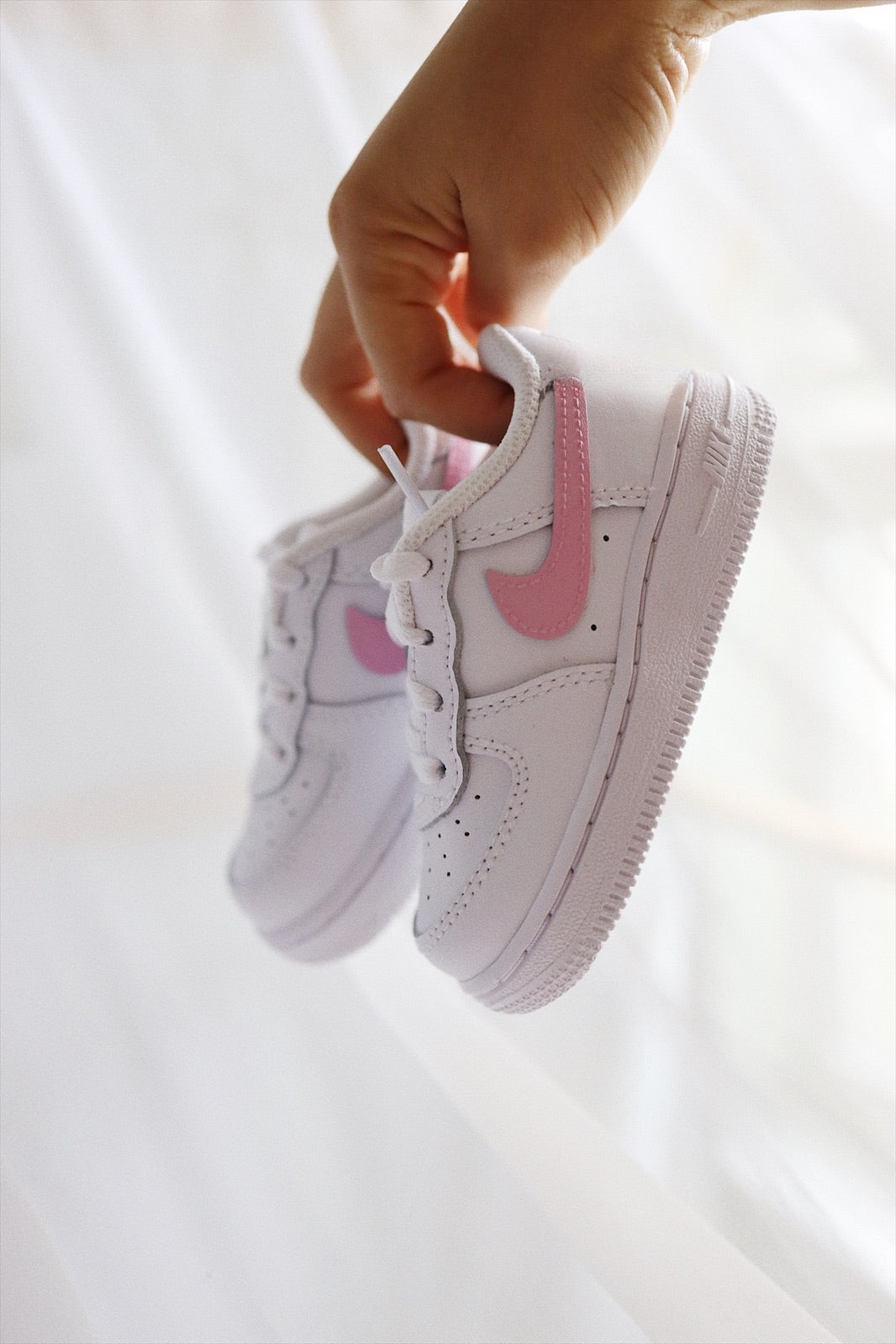 Low-Top Leather Sneaker Custom Kids Shoes Bubblegum Pink Side Stripe Hand Painted