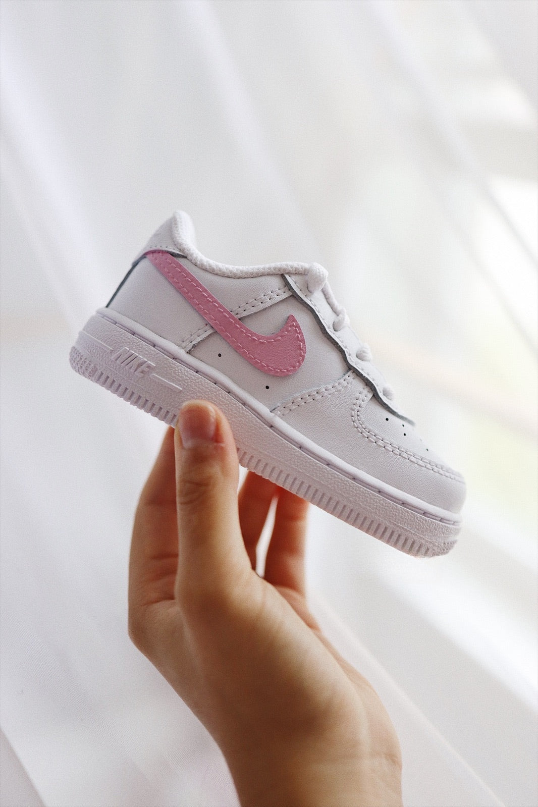 Low-Top Leather Sneaker Custom Kids Shoes Bubblegum Pink Side Stripe Hand Painted