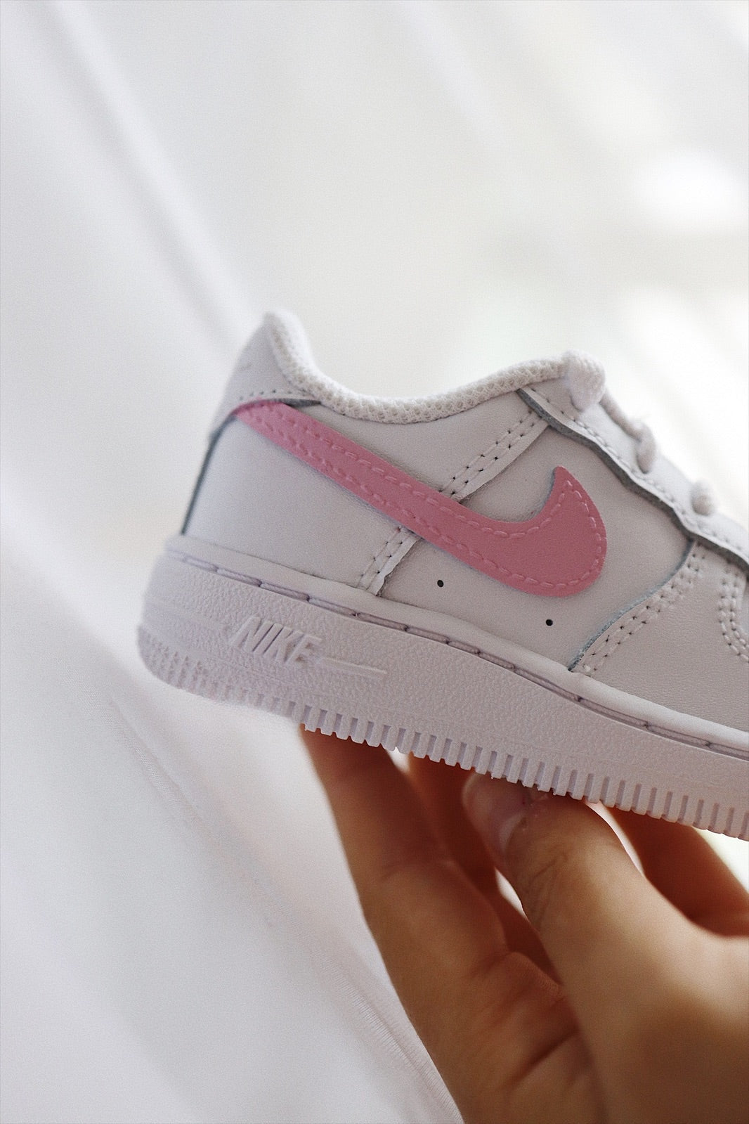 Low-Top Leather Sneaker Custom Kids Shoes Bubblegum Pink Side Stripe Hand Painted