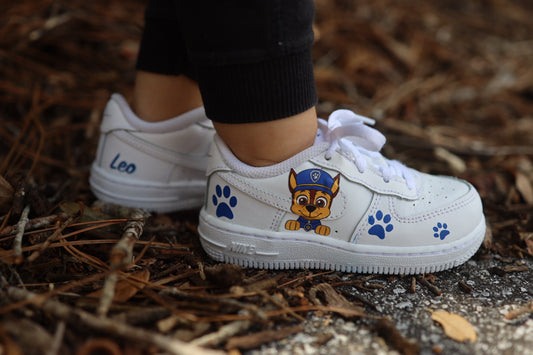 Cartoon Pups Toddler Boy Low-Top Leather Sneaker Custom Kids Shoes Hand Painted