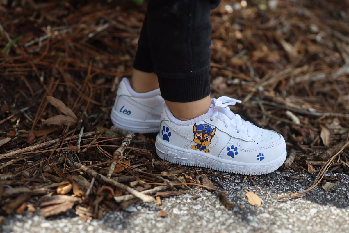 Cartoon Pups Toddler Boy Low-Top Leather Sneaker Custom Kids Shoes Hand Painted