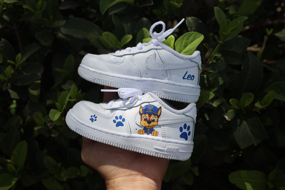 Cartoon Pups Toddler Boy Low-Top Leather Sneaker Custom Kids Shoes Hand Painted
